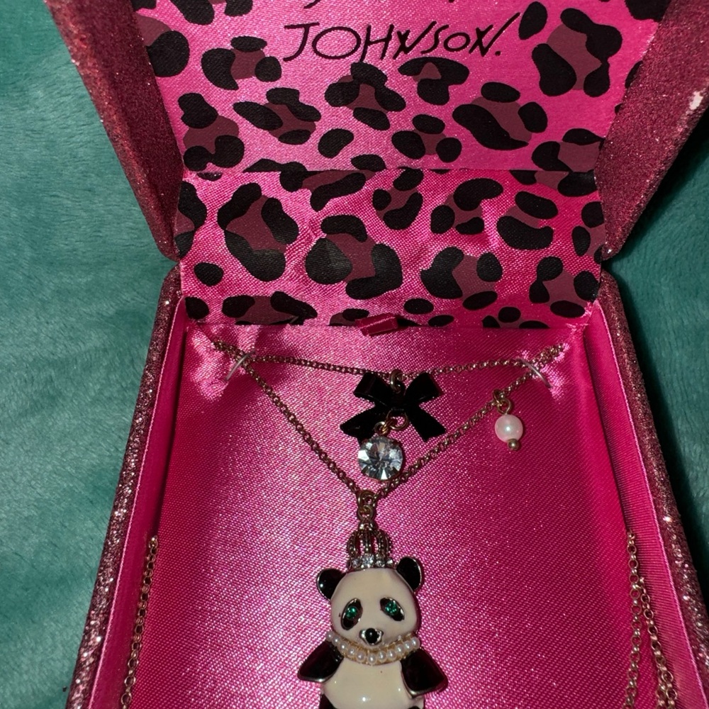 Betsey Johnson Panda Necklace with Pink Accents.